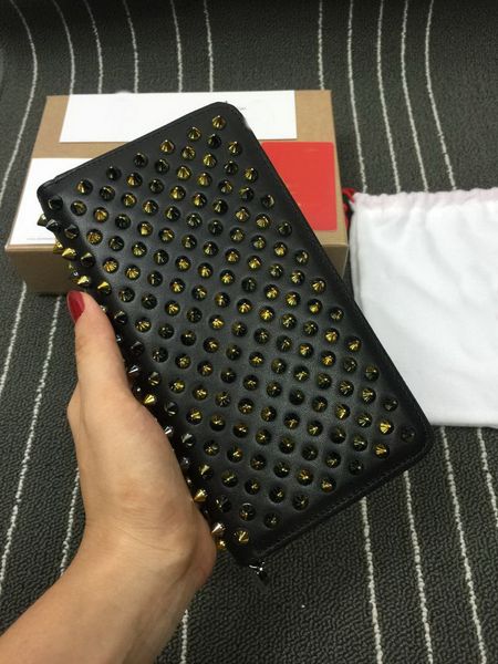 

designer real leather long wallet men pruse male clutch zipper around wallets men women money bag pocket short wallet white box, Red;black