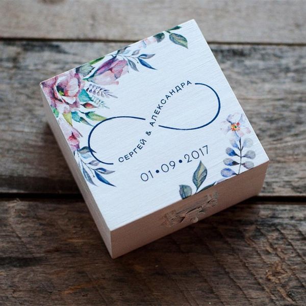 

custom white wedding ring box with infinity sign / wooden infinity symbol ring bearer / box for ceremony