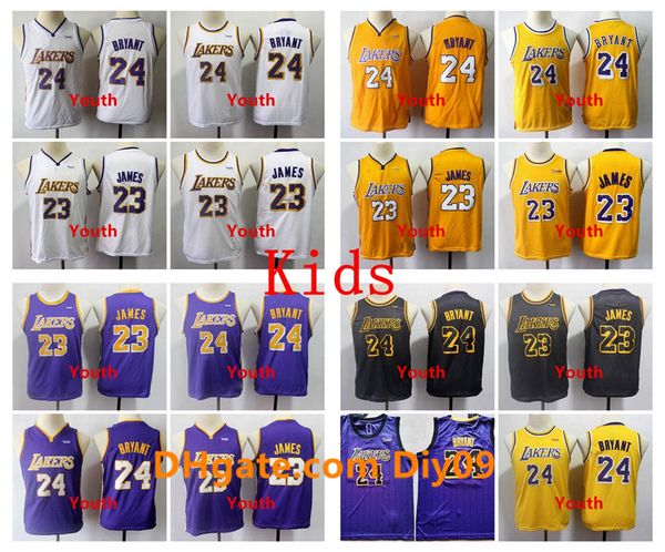

дети лос-анджелес лейкерс кобе bryant джерси леброн джеймс 23 vintage 24 bryant город молодежи издание баскетбольное, Black;red