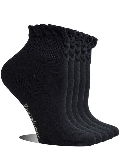 

women's 5 pairs non-binding bamboo diabetic ankle dress/casual socks with seamless toe, Black;white