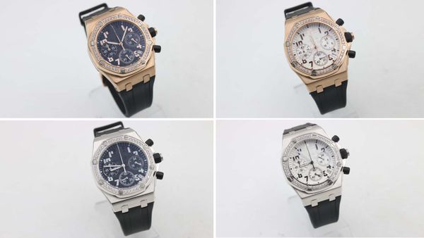 

wholesale multiple styles quartz luxury mens wristwatch royal oak dial sapphire glass rubber strap watch men diamond bezel, Slivery;brown