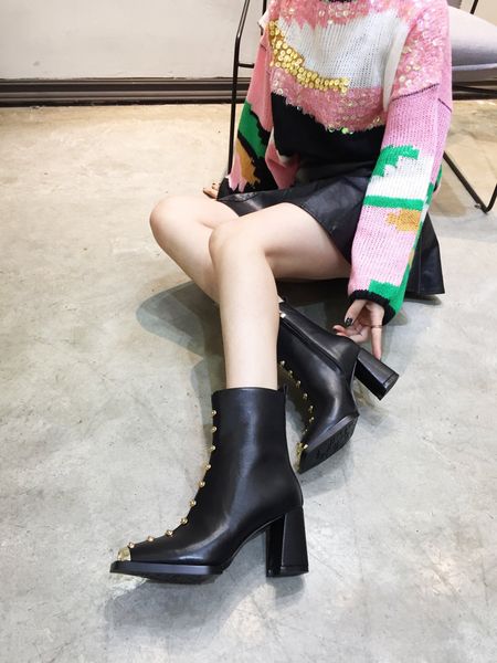 

new luxury women's shoes fashion design brand winter women's boots height to calf high heel metal toe cap kjrt, Black