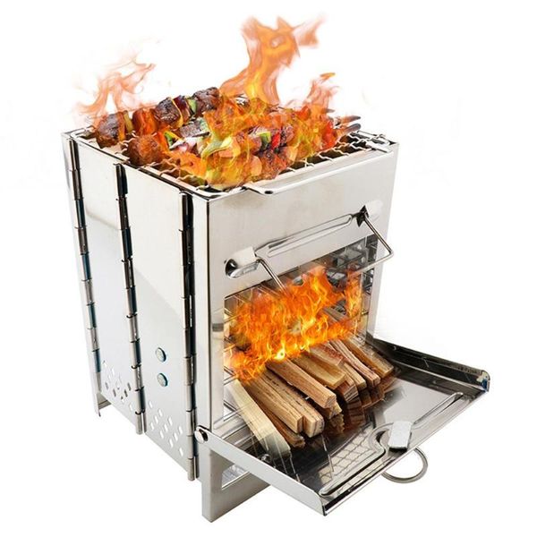 

outdoor portable grill rack stainless steel stove pan camping roaster charcoal barbecue home oven set picnic cookware