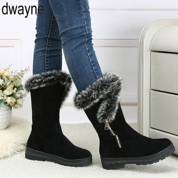 

women winter shoes women's middle barrel boots the new 2 color fashion casual fashion flat warm woman snow boots j, Black