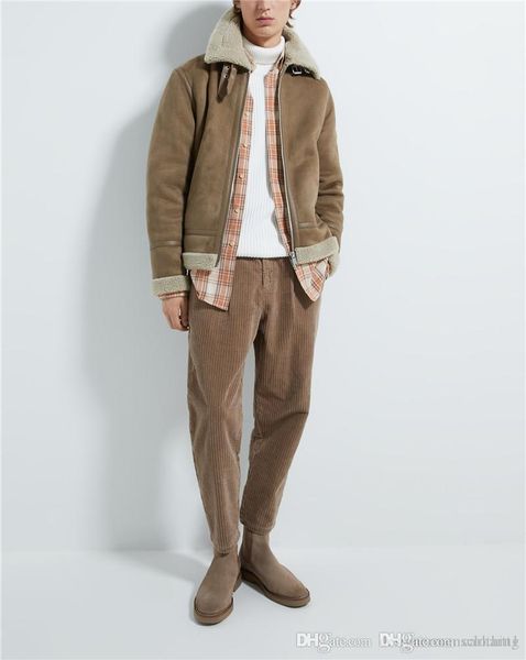 

конструктор мужских замшевых куртки способ двойной столкнувшись с длинного рукавом толстого отворот шея зима mens пальто вскользь мужская од, Black;brown