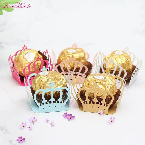 

gift wrap 50pcs/lot laser cut crown heart candy bar box kid birthday party chocolate wedding baby shower favor