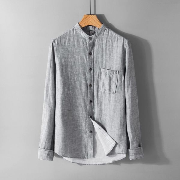 

2020 men's new 100%linen long sleeved shirt gray casual man fashion solid shirts y2271, White;black