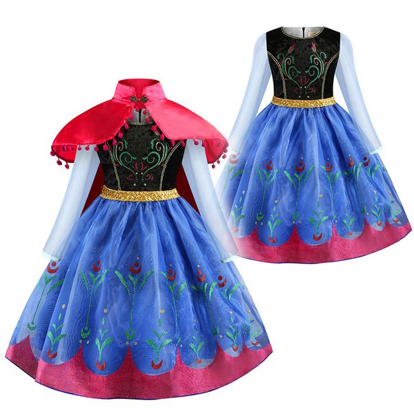 

girls princess dress sequin tassel shawl kids dress party ball cosplay costume kids clothes halloween stage performance clothes 06, Blue