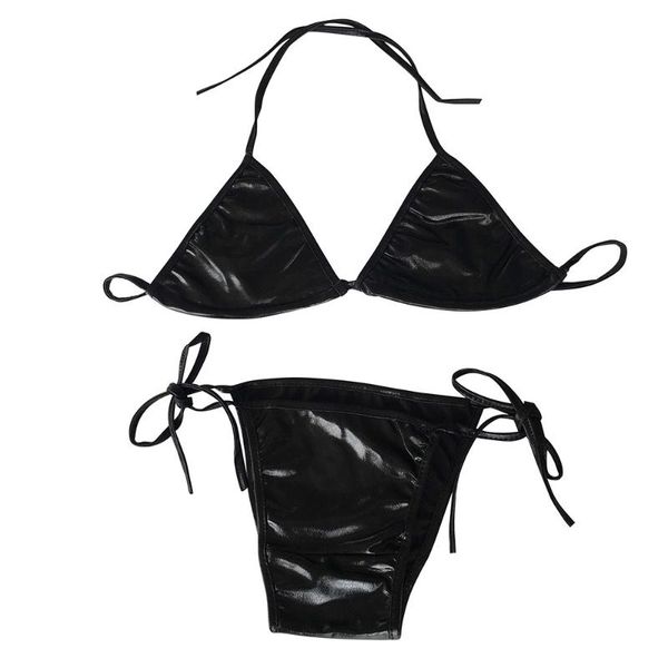 

women imitation leather iingerie bra and g-string black beachwear suit, Red;black