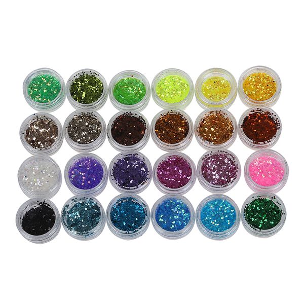 

lot 24 color sequin glitter deco chips nail manicure acrylic gel., Silver