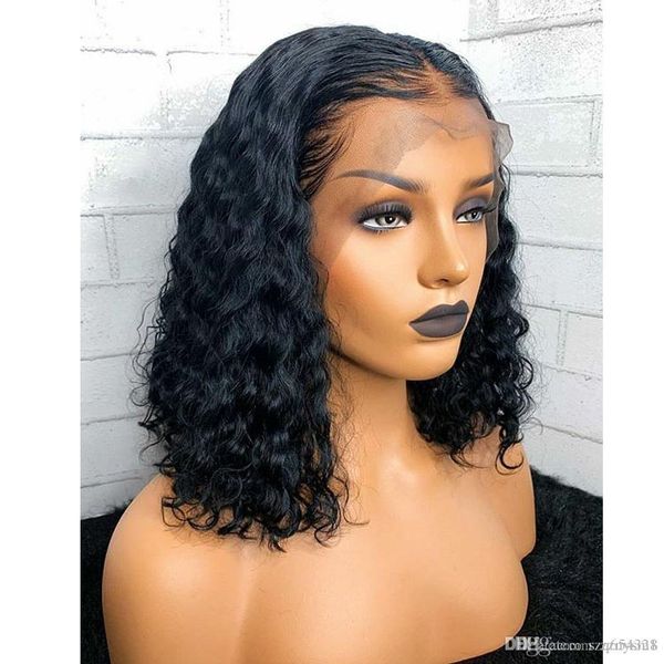 

curly bob wig short human hair bob wigs for women natural black lace frontal closure wigs 13x6 deep part short lace wig remy