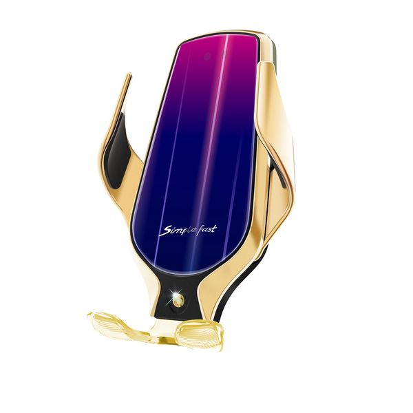 

r9 automatic clamping 10w fast car wireless charger for iphone huawei samsung qi infrared sensor car phone holder air vent mount