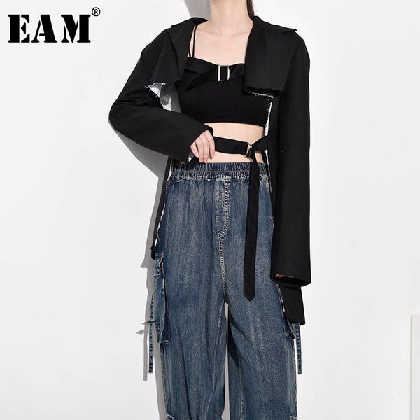 

eam] свободная посадка черный заусенец сплит совместное пряжка куртка новый лацкан с длинным рукавом женщин пальто мода прилив осень зима 2, Black;brown