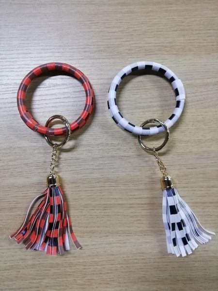 

50pcs lot tassel red and black plaid bracelet keychain keychain clip buffalo bracelet gift dom1011287