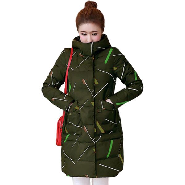 

winter jacket women elegang thick warm long hooded padded jacket female print winter coat outwear plus size, Black