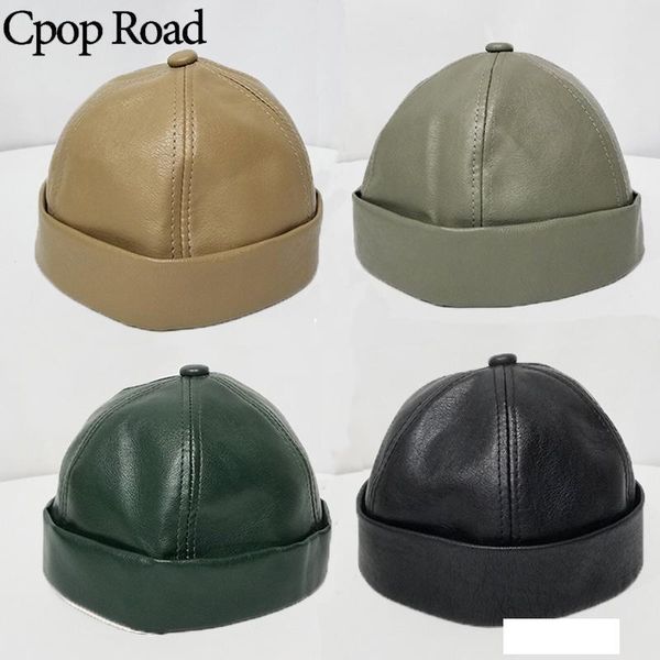 

leather street fashion hats for women faux leather skull caps hip hop trendy accessory men solid color winter autumn fashion beanie, Blue;gray