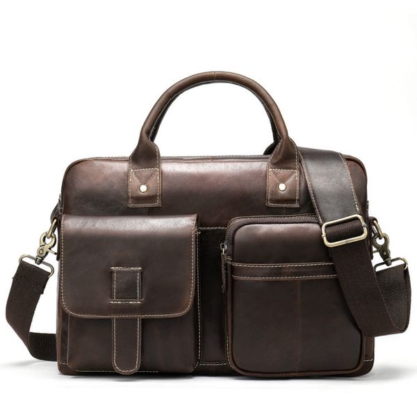 

briefcase men's genuine leather bag for men computer portfolio for documents business briefcases leather 14inch lapbag gw19