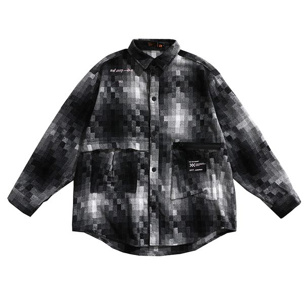 

mosaic hip hop long sleeve plaid oversize men vintage male shirt winter casual mens designer dress shirts long sleeve new ii50cs, White;black