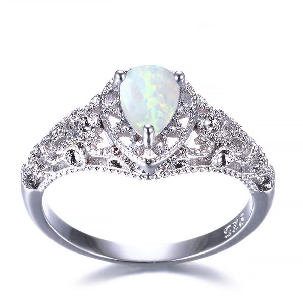 

5 pcs 1 lot friend gift antique drop white fire opal gems 925 sterling silver ring weddings ring jewelry gift for women's, Golden;silver