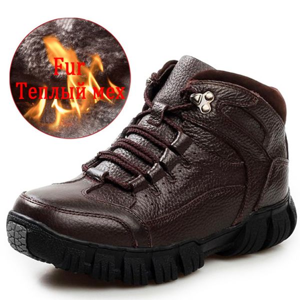 

winter men's boots super warm winter footwear men snow boots genuine leather men shoes men military fur boots, Black