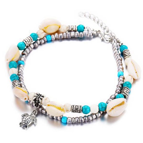 

boho ocean beach cowrie shell черепаха браслеты для женщин старинные многослойные бусы ноги ноги лодыжки браслет ноги ювелирные изделия, Red;blue
