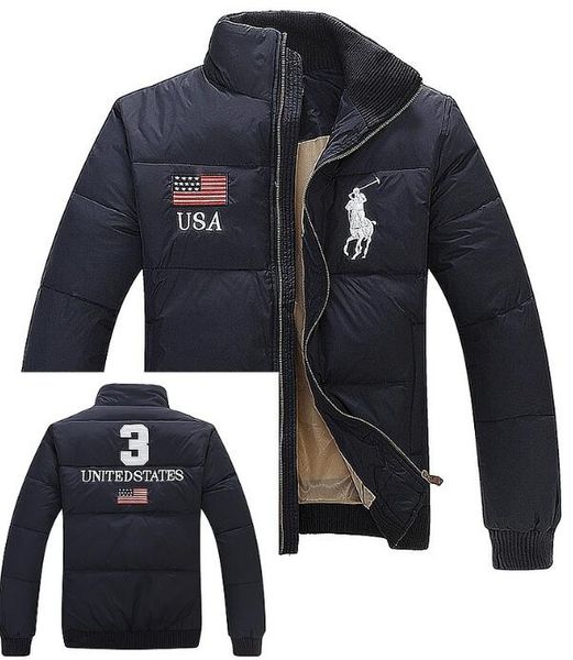 

2019 men tand collar winter warm flag famou pony down jacket fa hion applique zipper outerwear more color port cotton hor e parka, Black