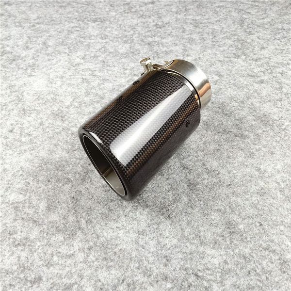 

crimping glossy black auto exhaust tip fit for all cars carbon fiber car tailpipe length 170 mm out 76/89/101/114mm