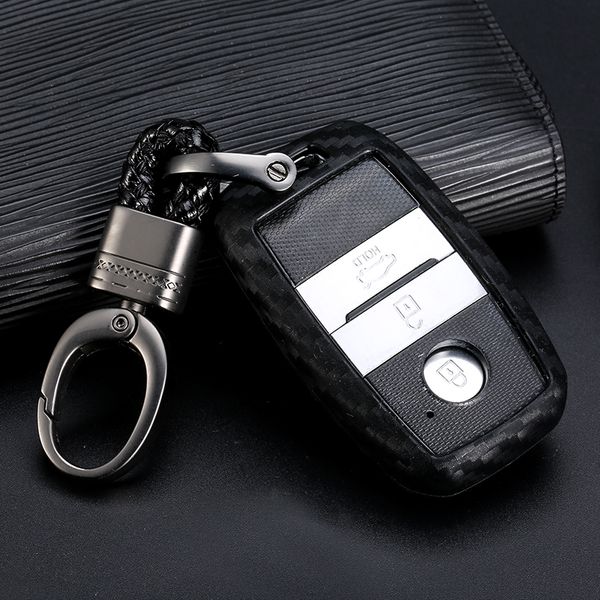 

for kia forte niro optima sedona sorento soul sportage remote cover 1pcs carbon fiber pattern silicone car key case keychain