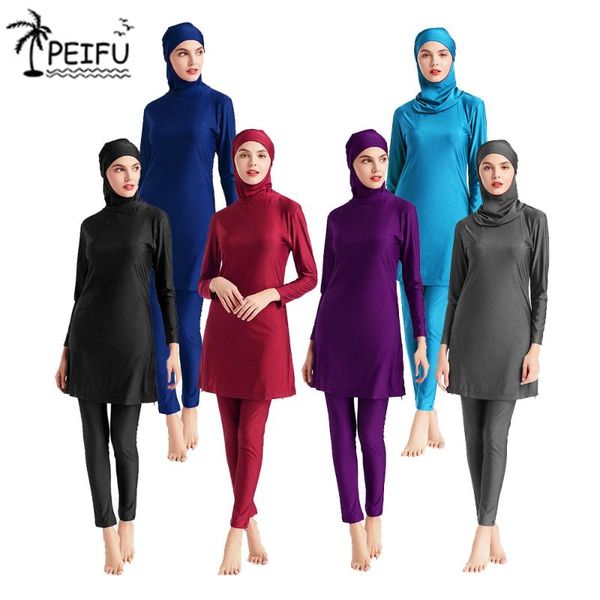 

peifu modest swimwear three-piece conservative large size solid color women muslim swimwear burkini 6xl