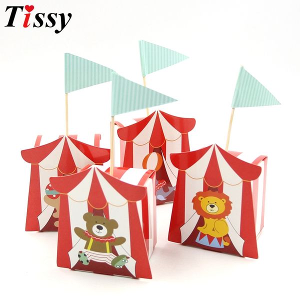 

10pcs/lot cute cartoon circus theme party diy candy box for kids birthday party baby shower decoration candy gift box supplies