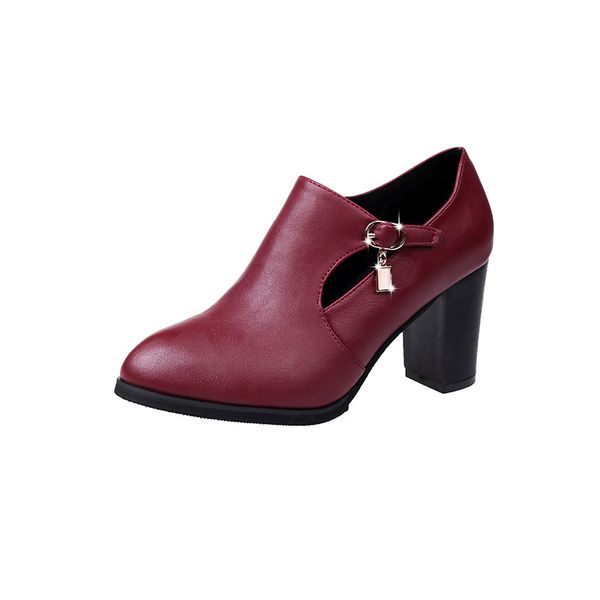 

boots new fashion spring autumn pu women girls ankle rubber felt buckle style chunky high british-style short nature pu, Black