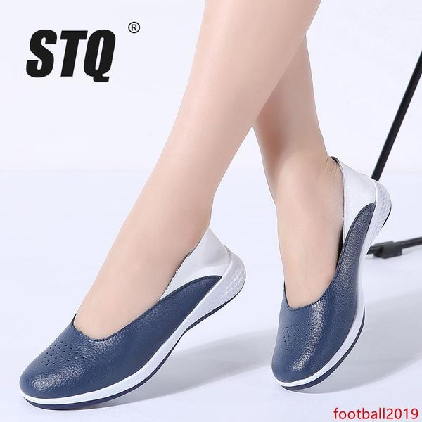 

stq 2019 autumn women leather loafers cutout ballet flats shoes female flat nursing shoes woman slip on loafers slipony