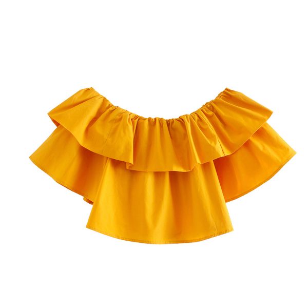 

women short blouses shirts cascading ruffle solid yellow new fashion female street sweet shirt clothes blusas, White