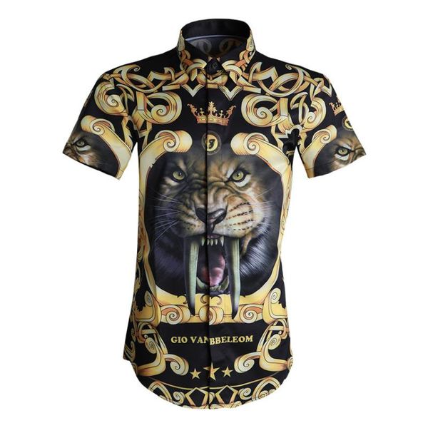 

royal tiger short sleeve men shirt digital printing shirt male three nine eight brand men's wear wind, White;black