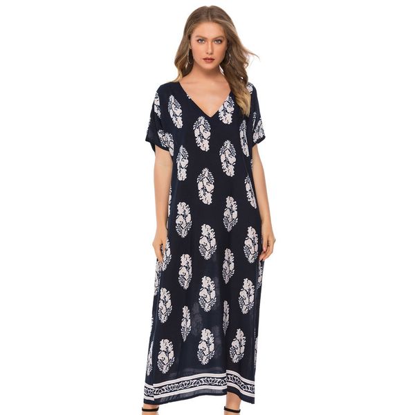 

женщин дизайнер лето ветер печать свободного покроя dressfijo, Black;gray