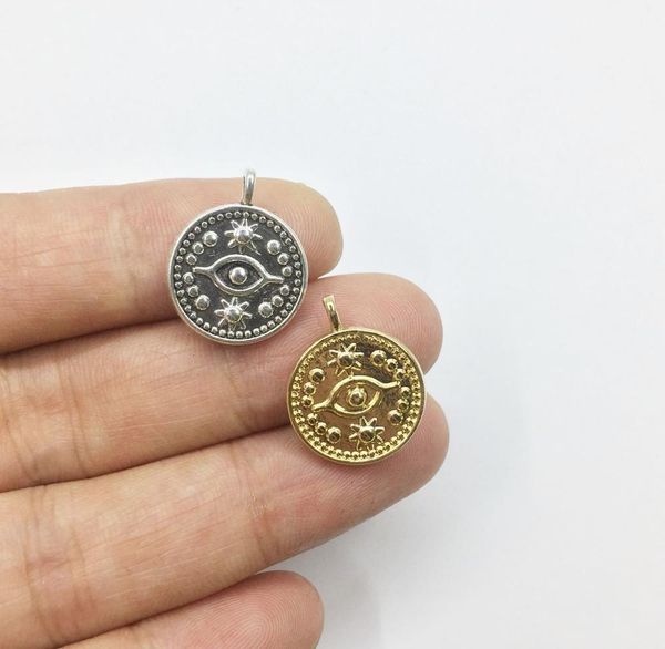 

eruifa 20pcs 12mm nice coin with eyes coin zinc alloy necklace,earring bracelet jewelry diy handmade 2 colors, Silver
