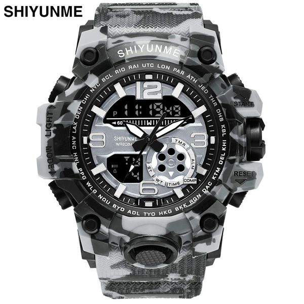 

2019new brand sports watches men dual time camouflage watch men army led digital wristwatch 50m waterproof men's clock, Slivery;brown