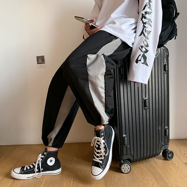 

harajuku style autumn color matching casual pants korean style loose straight leggings fashionable all-match ulzzang pants men, White;black