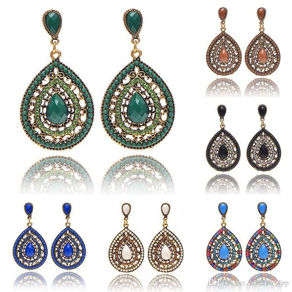 

bohemian water drop dangle earring vintage ethnic teardrop crystal beaded statement earrings for women boho fashion jewelry accessories, Silver