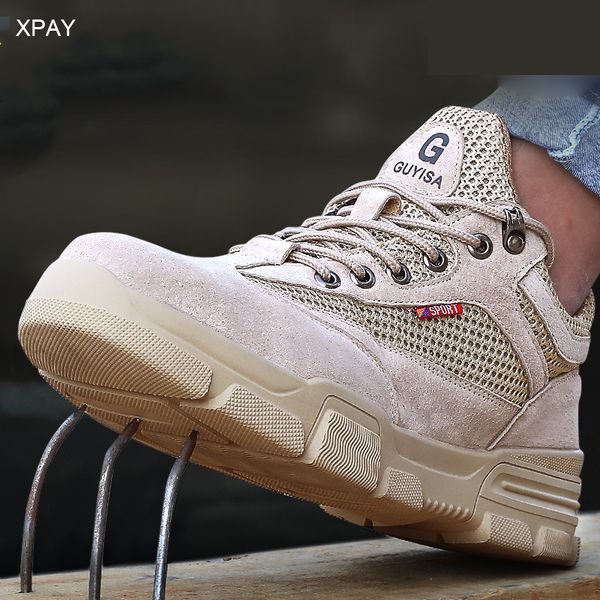 

sandy safety shoes steel toe men work boots puncture proof sole leather breathable lightweight casual work shoes, Black