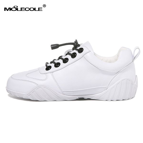 

moolecole women's shoes white leather shoes casual lace non-slip comfortable outdoor sports, Black
