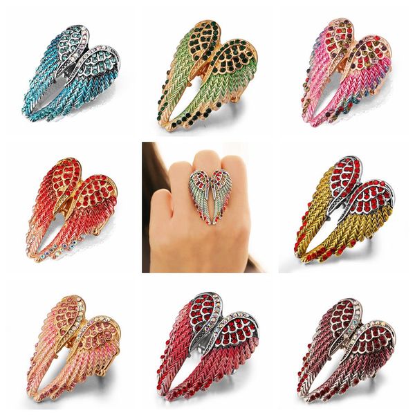 

свободный вентилятор 2019 rhinestone регулируемое крылья ангела кольца мода готические панк кольца для женщин мужчин ювелирный подарок, Golden;silver