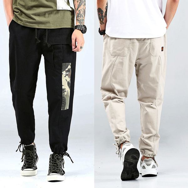 

осень мужская мода джинсы свободные fit патч дизайнер случайные брюки-карго мужчины брюки гарем уличной хип-хоп бегунов брюки хомбре, Blue