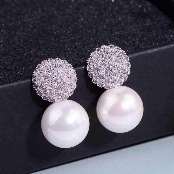 

fashion wedding pearl jewelry accessories 925 sterling silver pearl earrings elegant crystals stud earrings for women e1713, Golden
