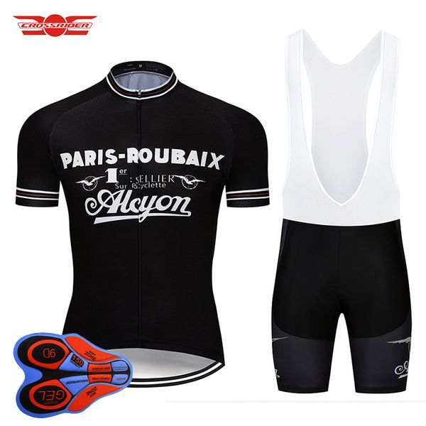 

2019 summer retro cycling jersey 9d bib set mtb uniform bicycle clothing breathable bike clothes wear mens short maillot culotte, Black;blue