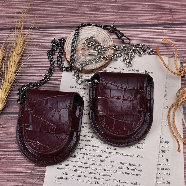 

1x brown vintage pu leather chain pocket watch holder storage case box pouch bag, Black;blue