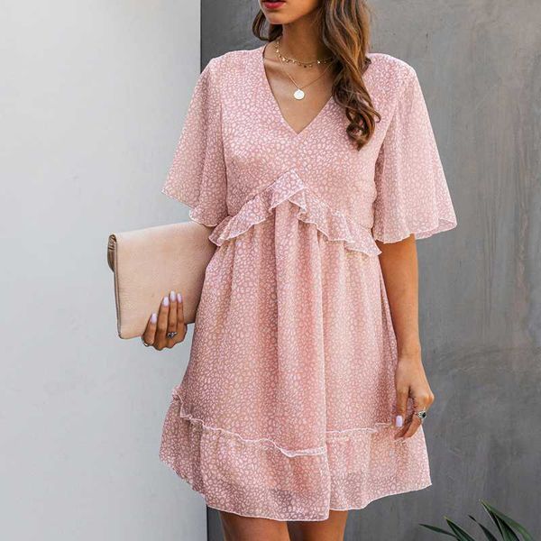 

selling fashion printed v-neck loose ruffles dress women's street retro mini dress spring and summer 2020 vestidos, Black;gray