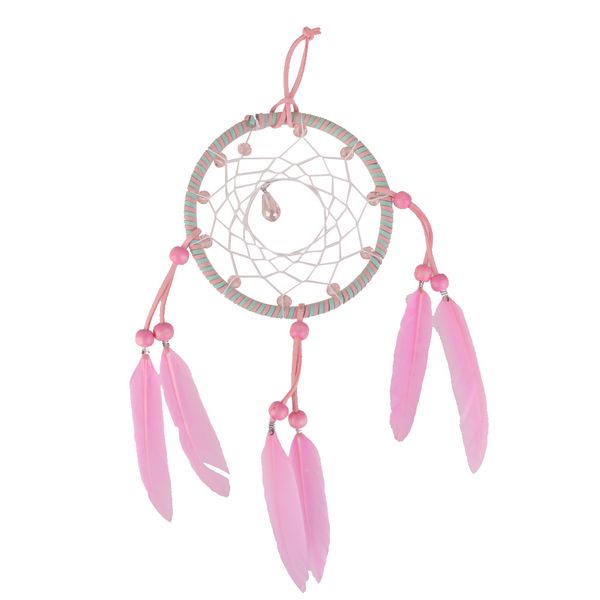 

handmade crystal dream catcher with pink feathers wall hanging decoration