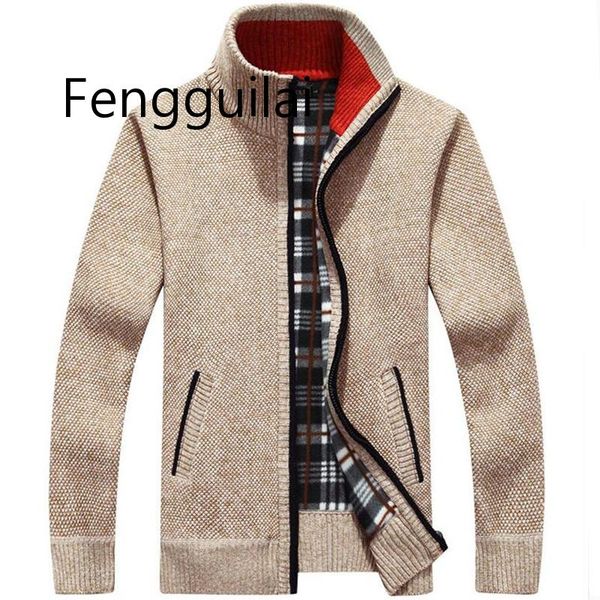 

sweater men's autumn and winter plus velvet thickening artificial fur wool large size 5xl zipper knit coat stand collar cardigan, White;black