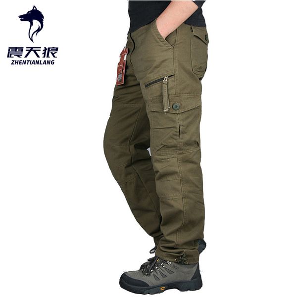 

new mens cargo pants tactical multi-pocket overalls male combat cotton loose slacks trousers army work straight pants, Black
